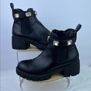MADDEN NYC - Black Ankle Boots with Gem Accents